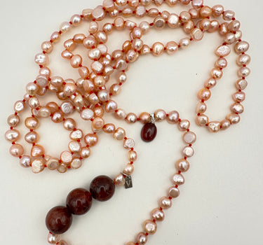 Pink pearl, fire quartz & garnet necklace ( pearls undone # 1 )