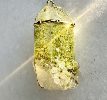 Rare Druzy Green Quartz with Epidote Pendant.
